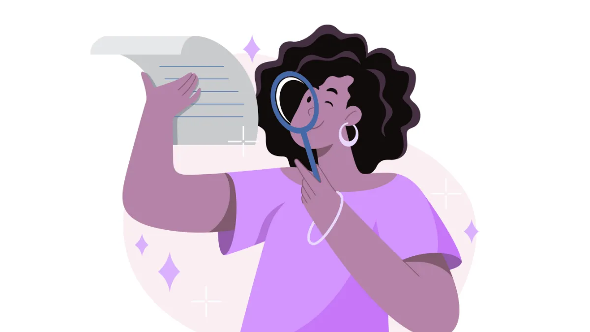 Illustration of a marketer examining a research paper with a magnifying glass, symbolizing how deep reading and overlooked insights drive the future of marketing strategy.